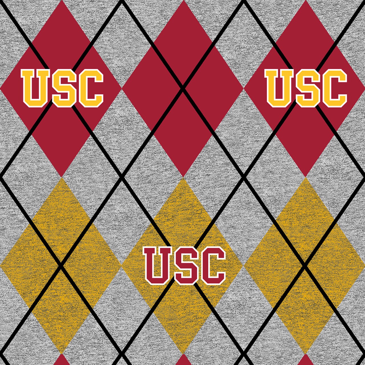 Sykel Enterprises-University of Southern California Fleece Fabric-USC Trojans Heather Argyle Fleece Blanket Fabric-Sold by the yard